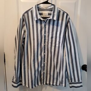 American Eagle Outfitters Navy and White Striped Shirt #JL